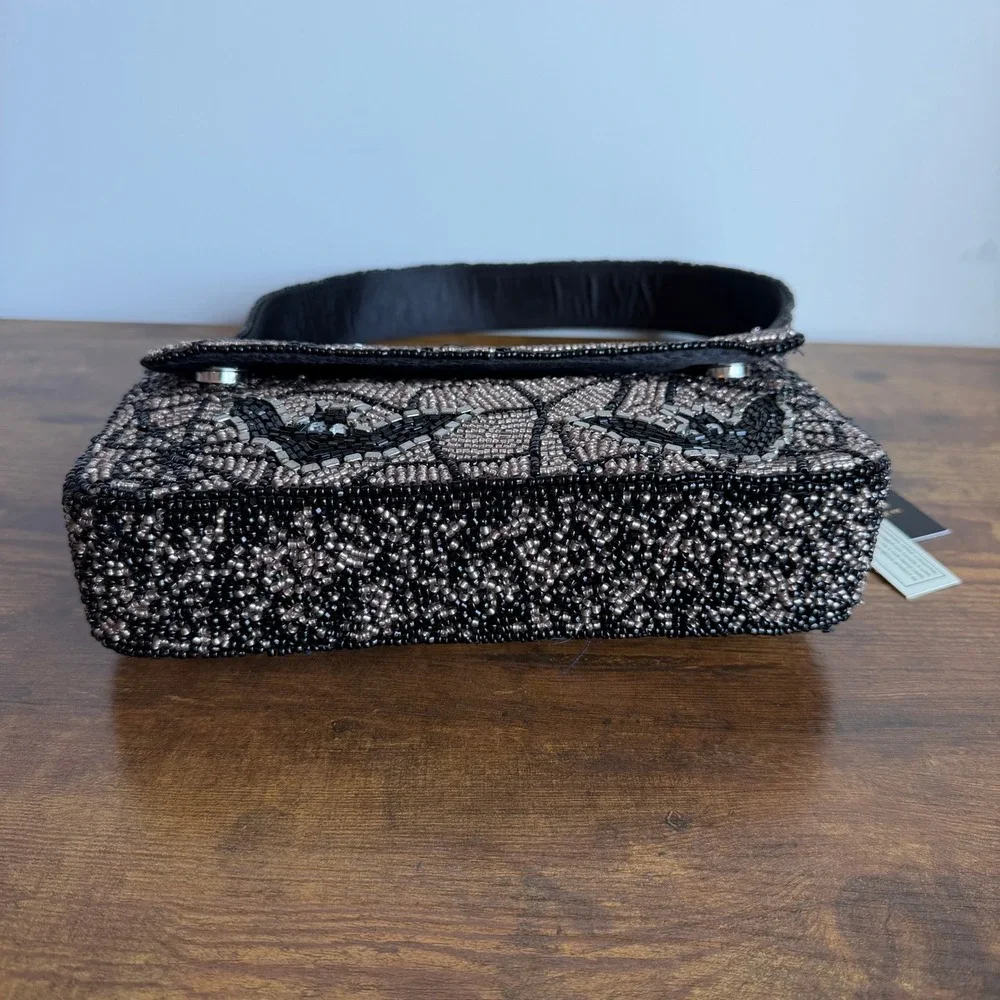 New From India To You Viral Beaded Bat Shoulder Handbag Spooky Halloween Black